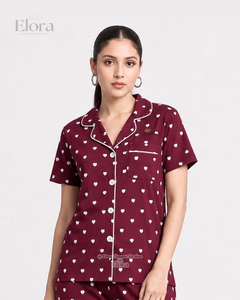 Elora’s Premium PJ Set – (Shirt + Pant) Maroon