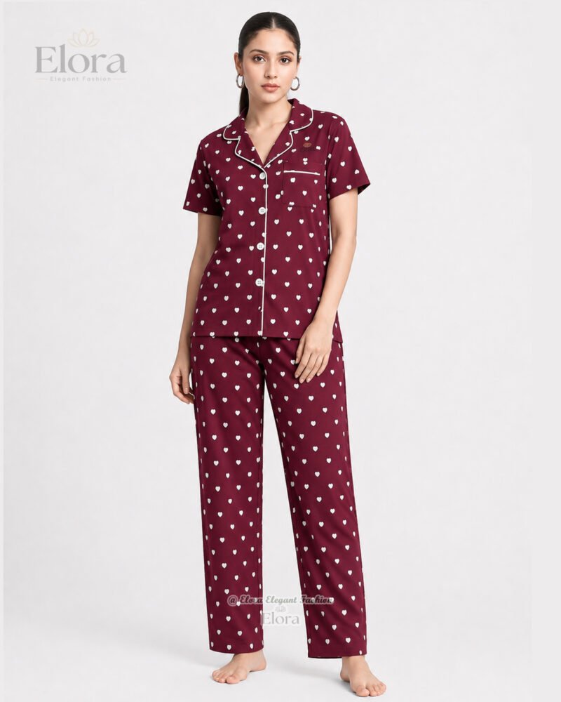Elora’s Premium PJ Set – (Shirt + Pant) Maroon - Image 3