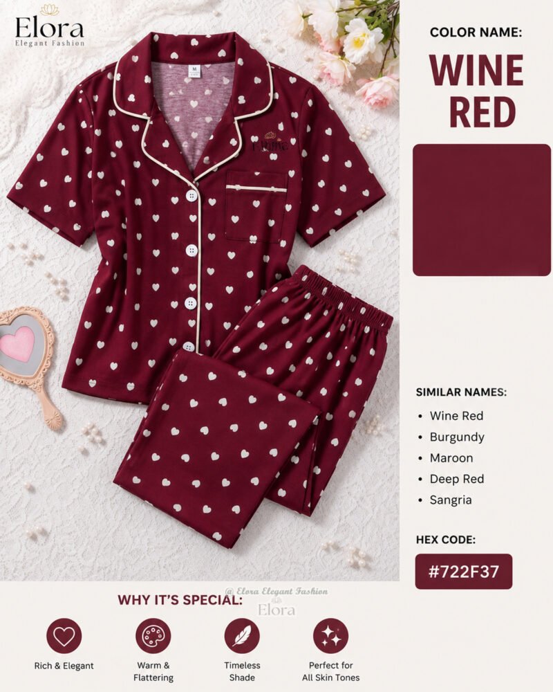 Elora’s Premium PJ Set – (Shirt + Pant) Maroon - Image 2
