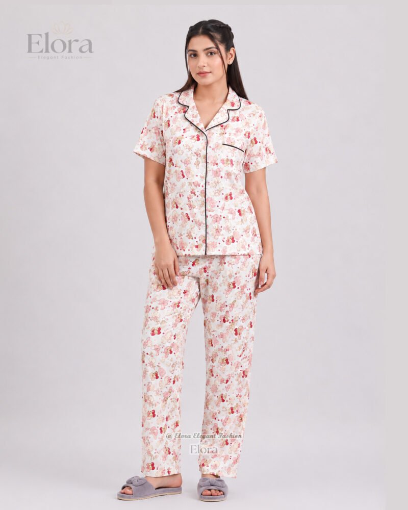 Opulent Ivory Vintage Bear Sleepwear Set - Image 2