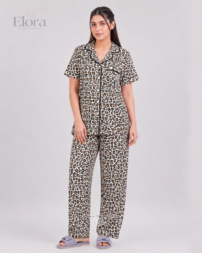 Elora Luxe Wild Leopard Satin PJ Set - Image 2