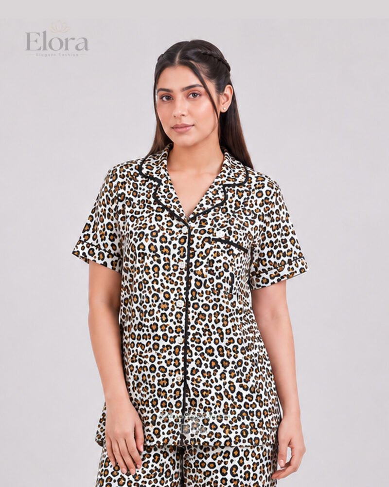 Elora Luxe Wild Leopard Satin PJ Set