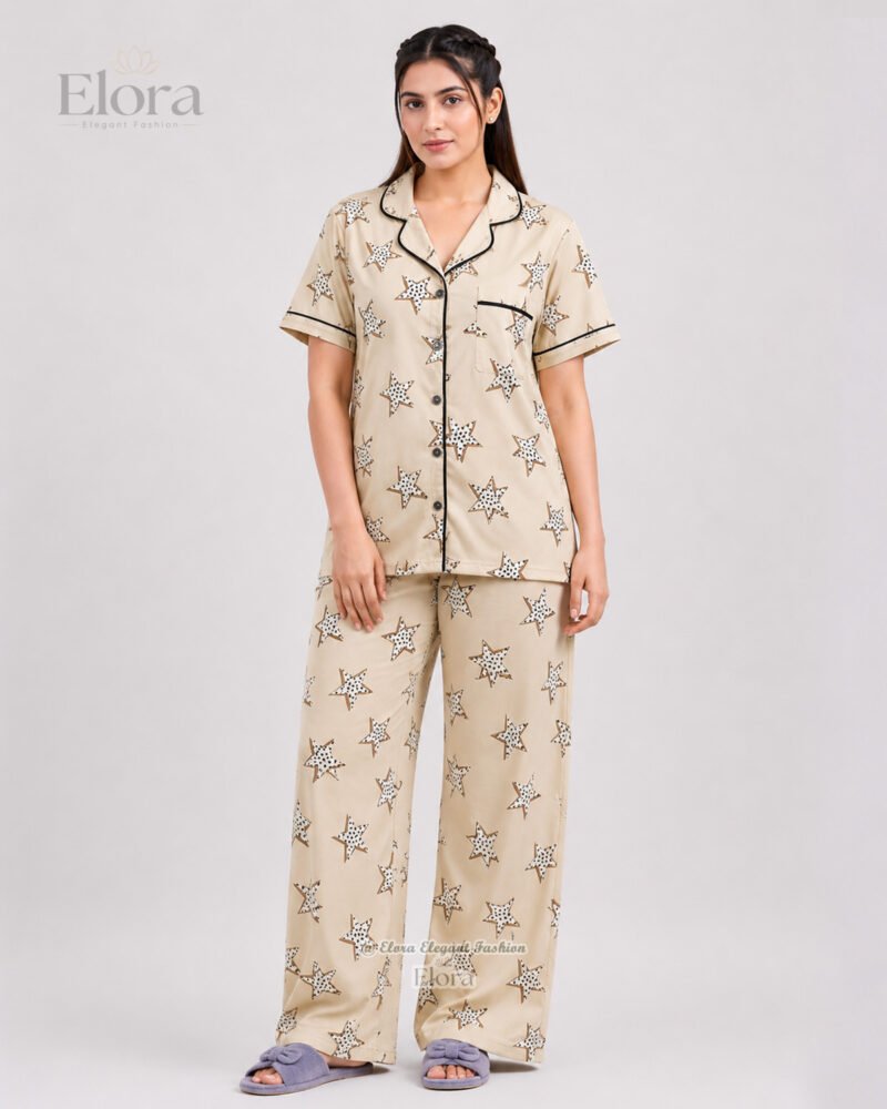 Elora Luxe Celestial Beige Star PJ Set - Image 2