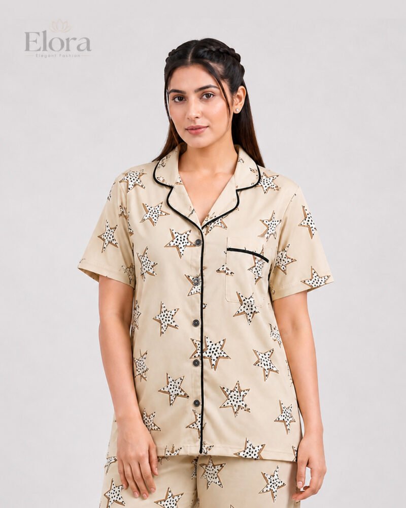 Elora Luxe Celestial Beige Star PJ Set