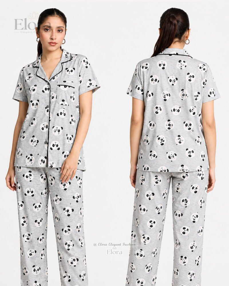 Elora’s Premium PJ Set – Panda Heather Gray - Image 3