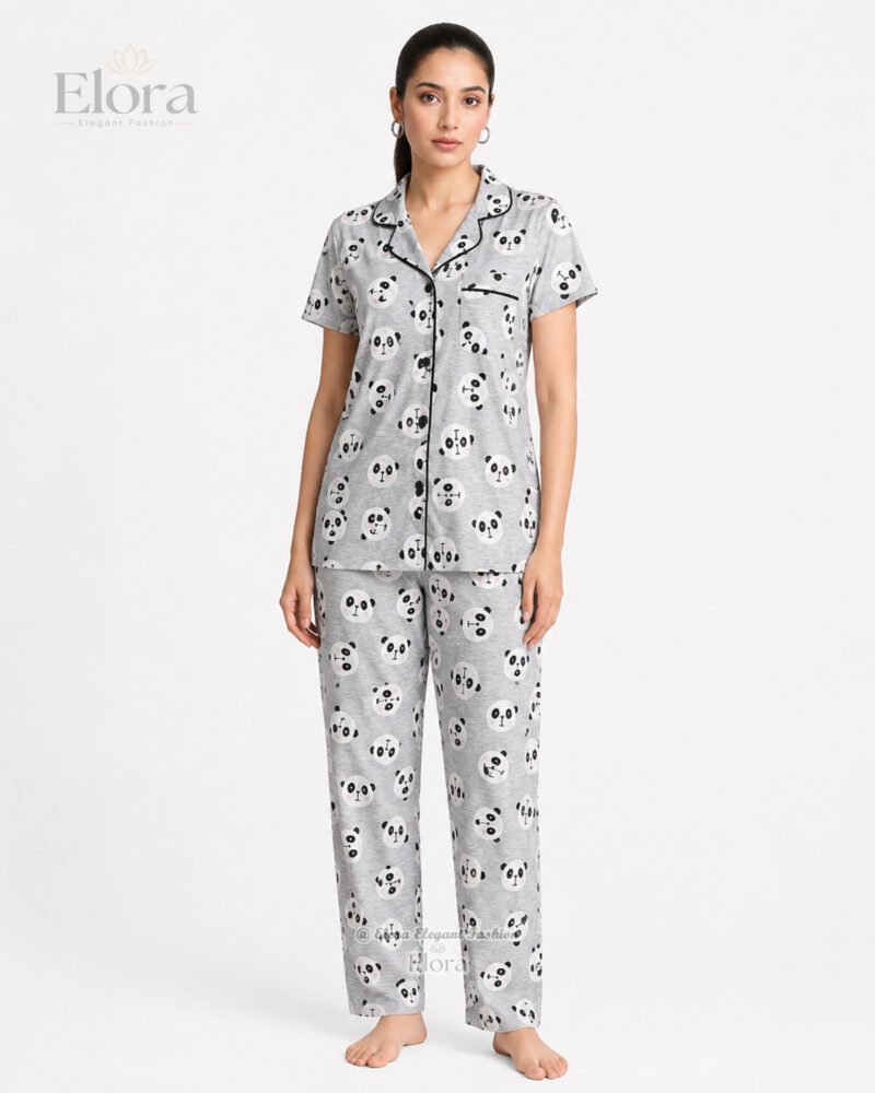 Elora’s Premium PJ Set – Panda Heather Gray - Image 2