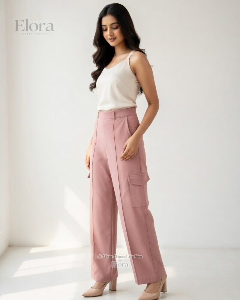 Elora Premium Wide Leg Cargo Pant – Dusty Rose Pink