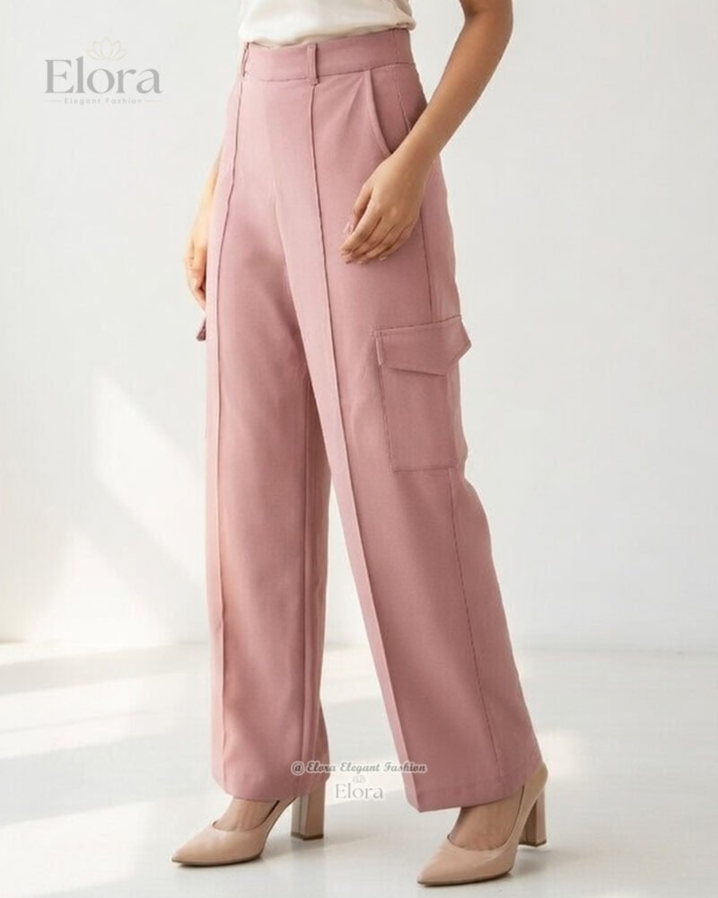 Elora Premium Wide Leg Cargo Pant – Dusty Rose Pink - Image 2