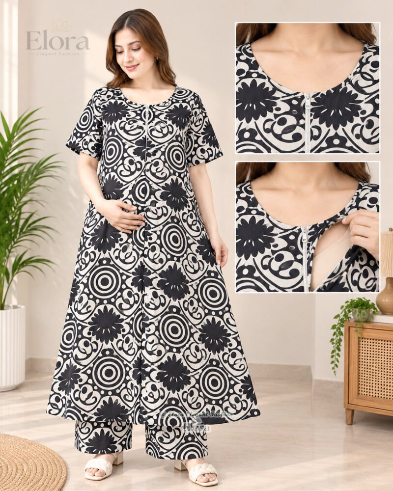 Black & Off-White Geometric Floral Linen Maxi