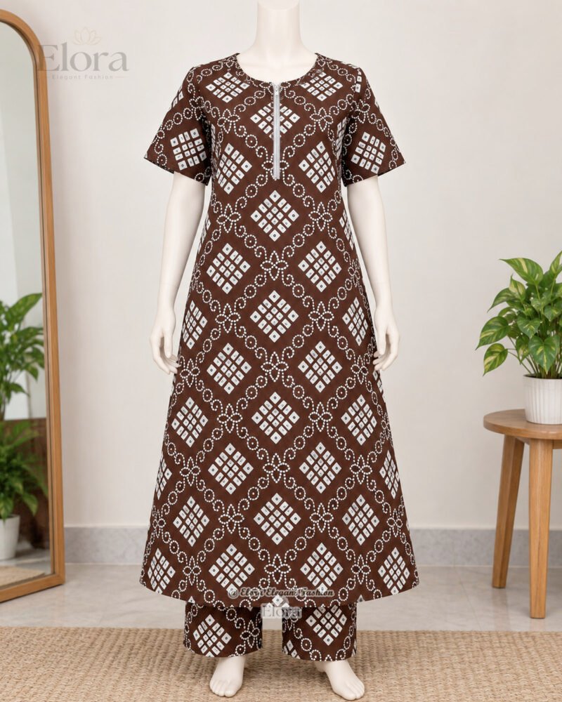 Elora Premium Linen Febric Maxi Set-Chocolate brown