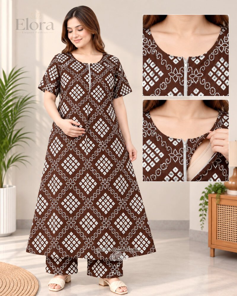 Elora Premium Linen Febric Maxi Set-Chocolate brown - Image 2