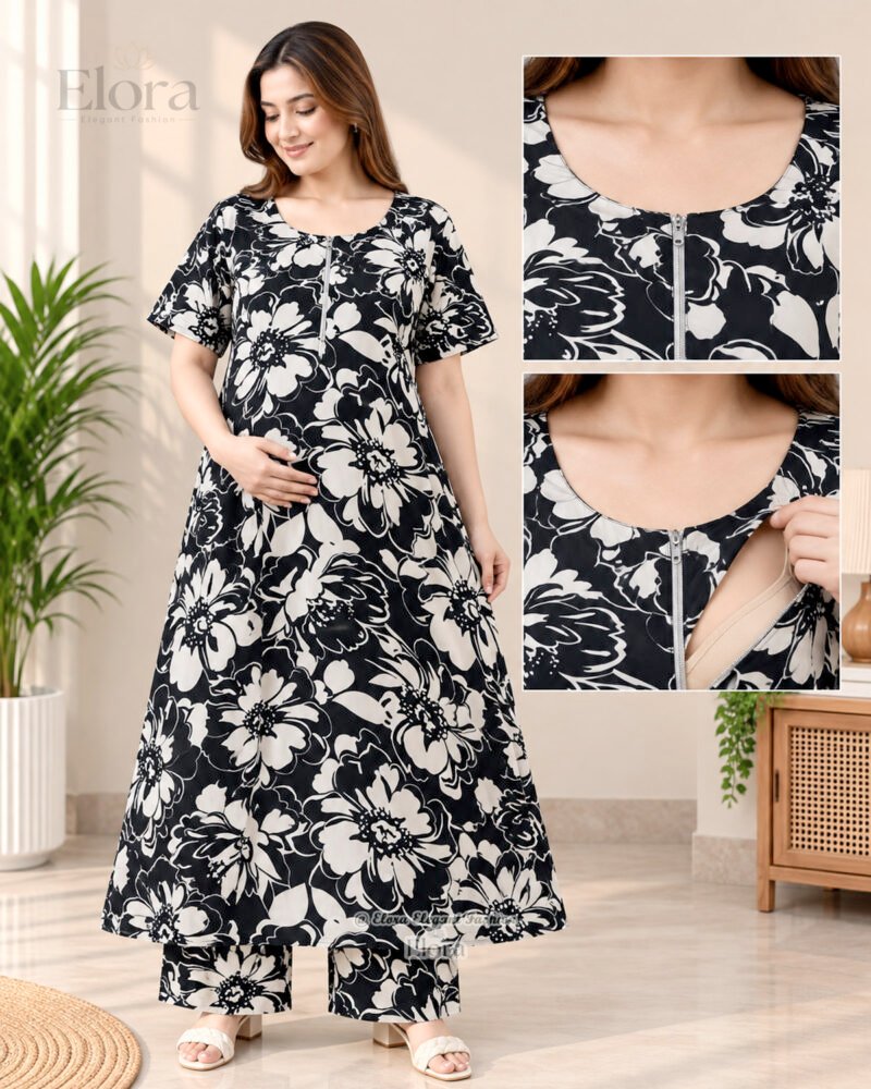 Elora Premium Linen Febric Maxi Set (Bold Floral Black)