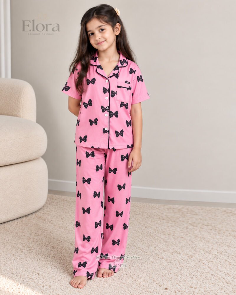 Elora Kids Bright Pink & Onyx Bow Pyjama
