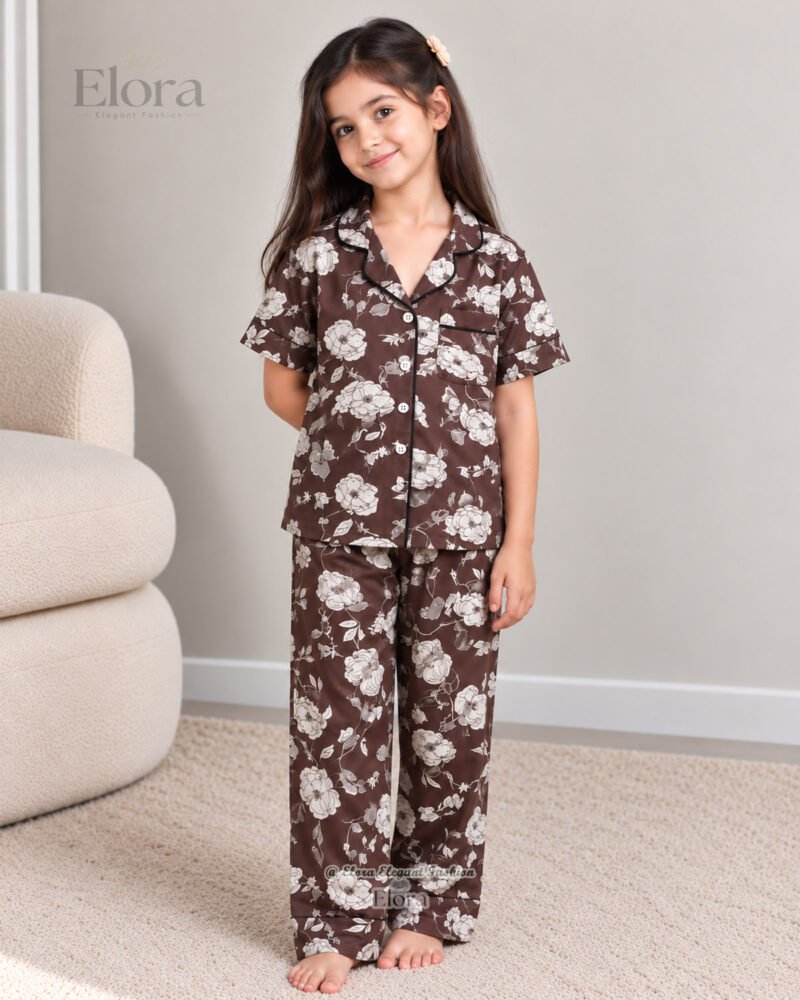 Elora Junior Espresso Ivory Rose PJ Set