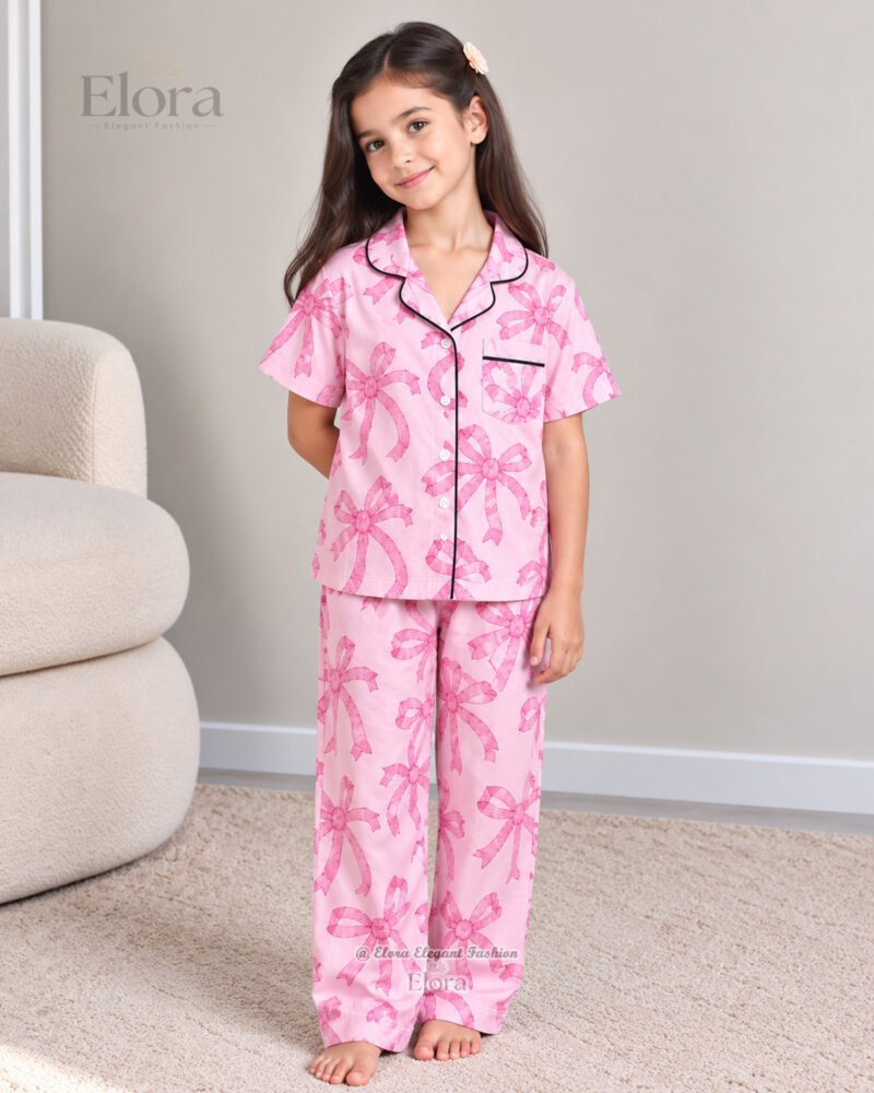 Premium Kids Candy Pink Plaid Ribbon PJ Set