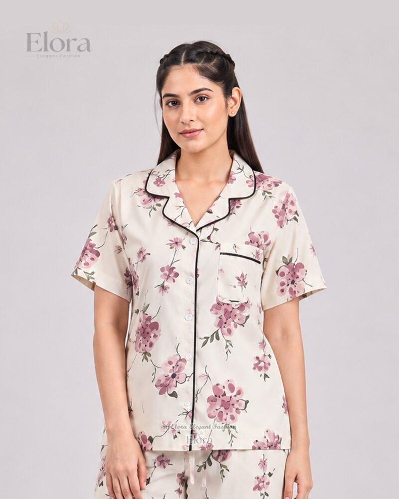Elora Luxe White Cream Dusty Rose PJ Set