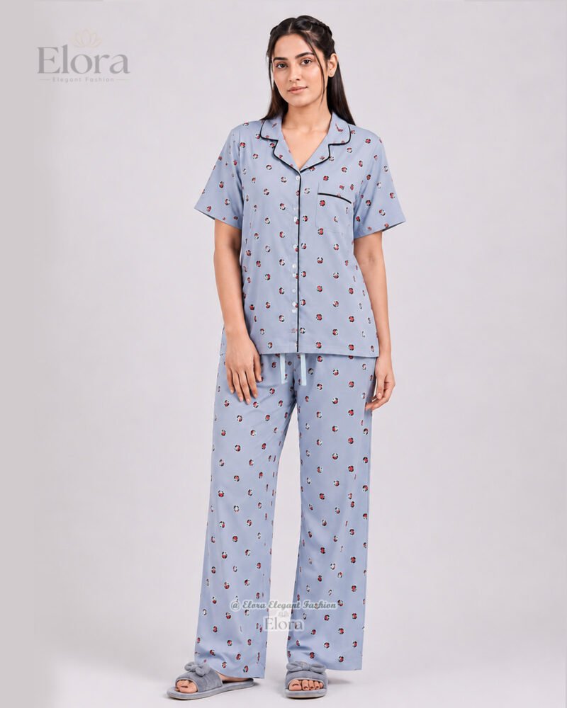 Elora Luxe Slate Blue Ditsy Heart PJ Set - Image 2