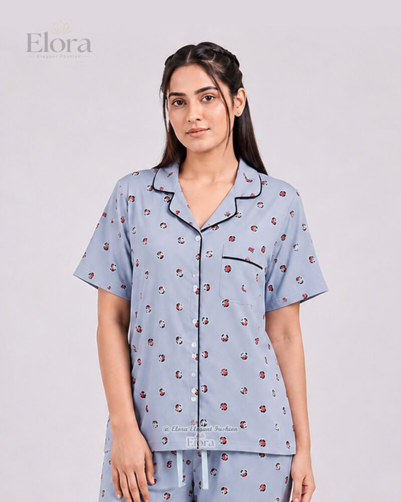 Elora Luxe Slate Blue Ditsy Heart PJ Set