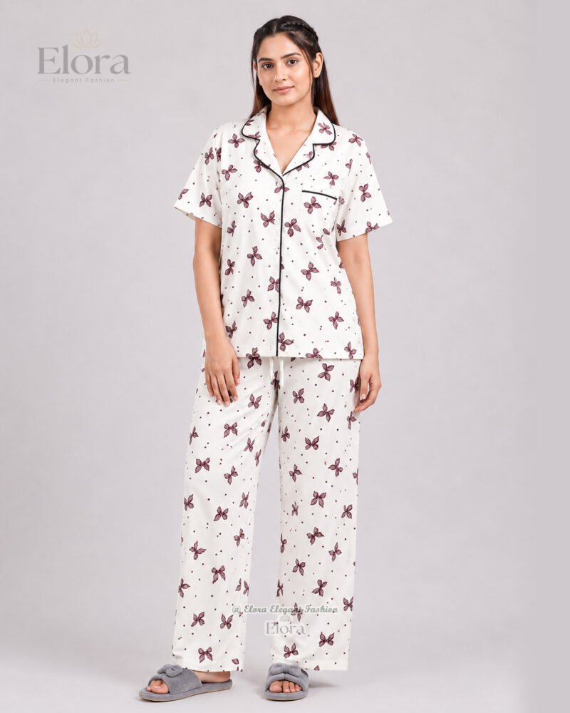 Elora Luxe Cream Plum Butterfly PJ Set - Image 2