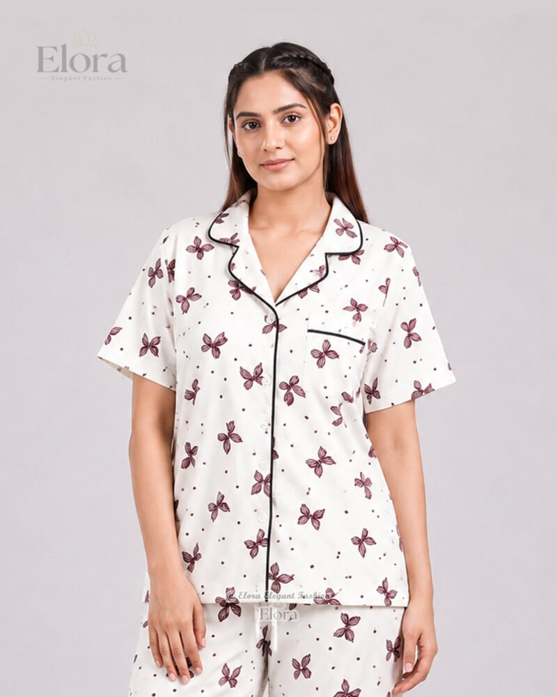 Elora Luxe Cream Plum Butterfly PJ Set