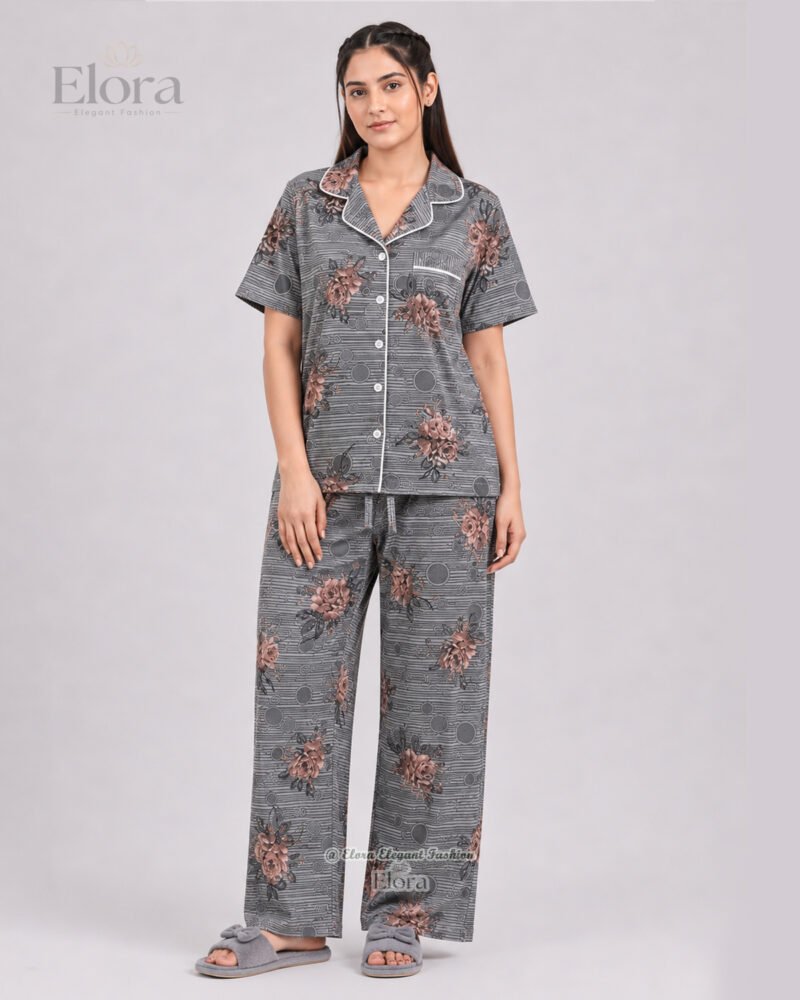 Royal Charcoal Floral Stripe PJ Set - Image 2