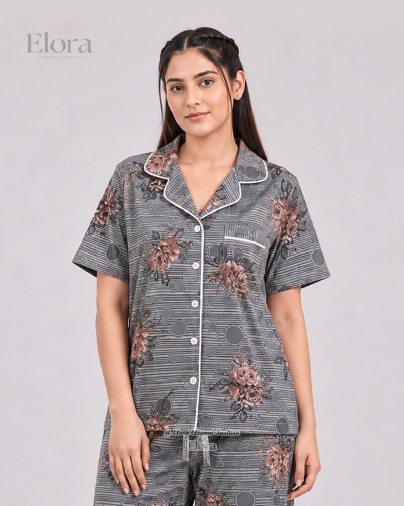 Royal Charcoal Floral Stripe PJ Set