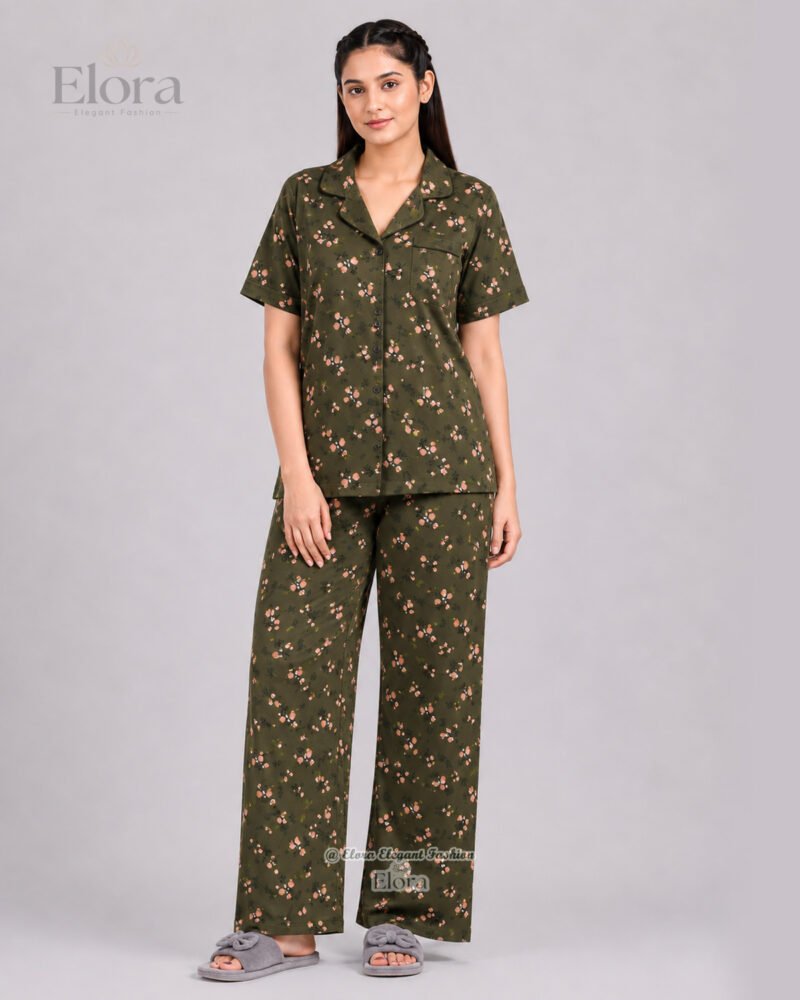 Elora Luxe Olive Peach Ditsy Floral PJ Set - Image 2