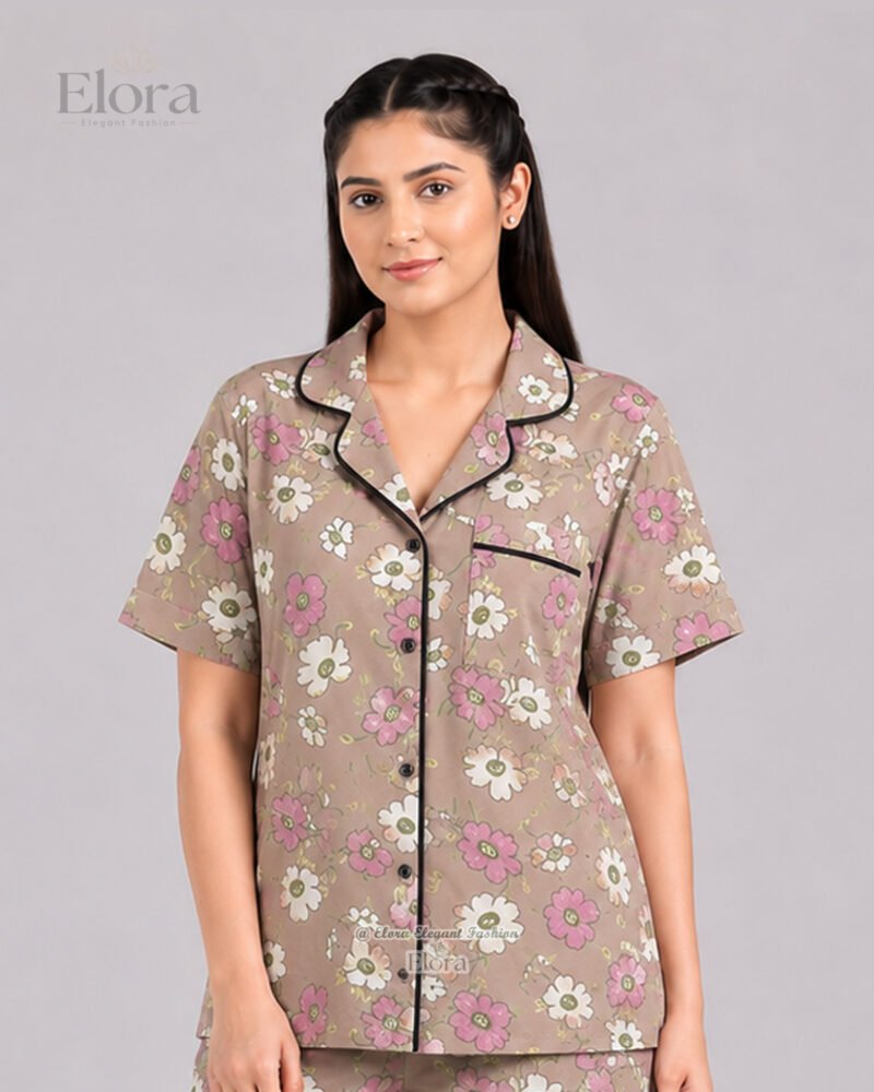Elora Luxe Taupe Daisy Bloom PJ Set