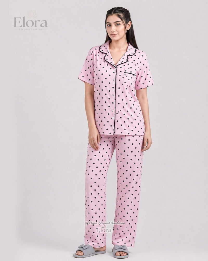 Elora Luxe Pastel Pink Polka Dot PJ Set - Image 2