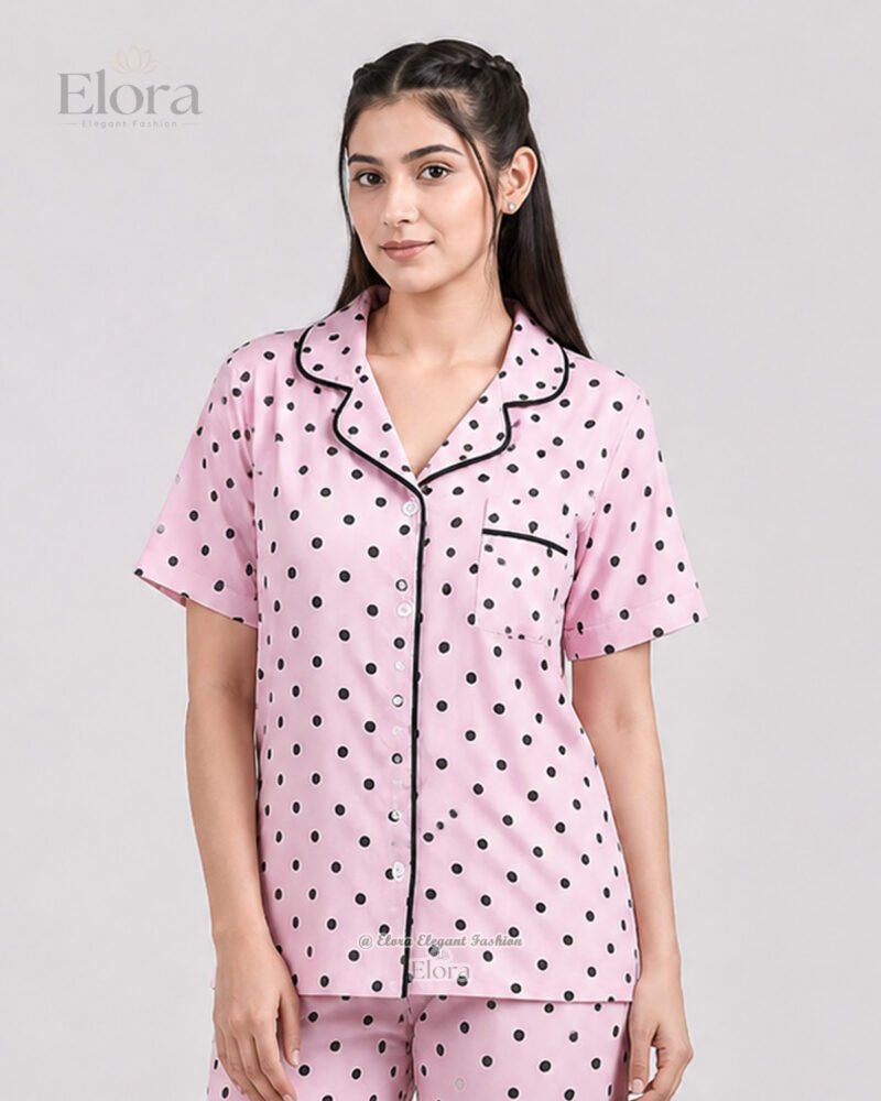Elora Luxe Pastel Pink Polka Dot PJ Set