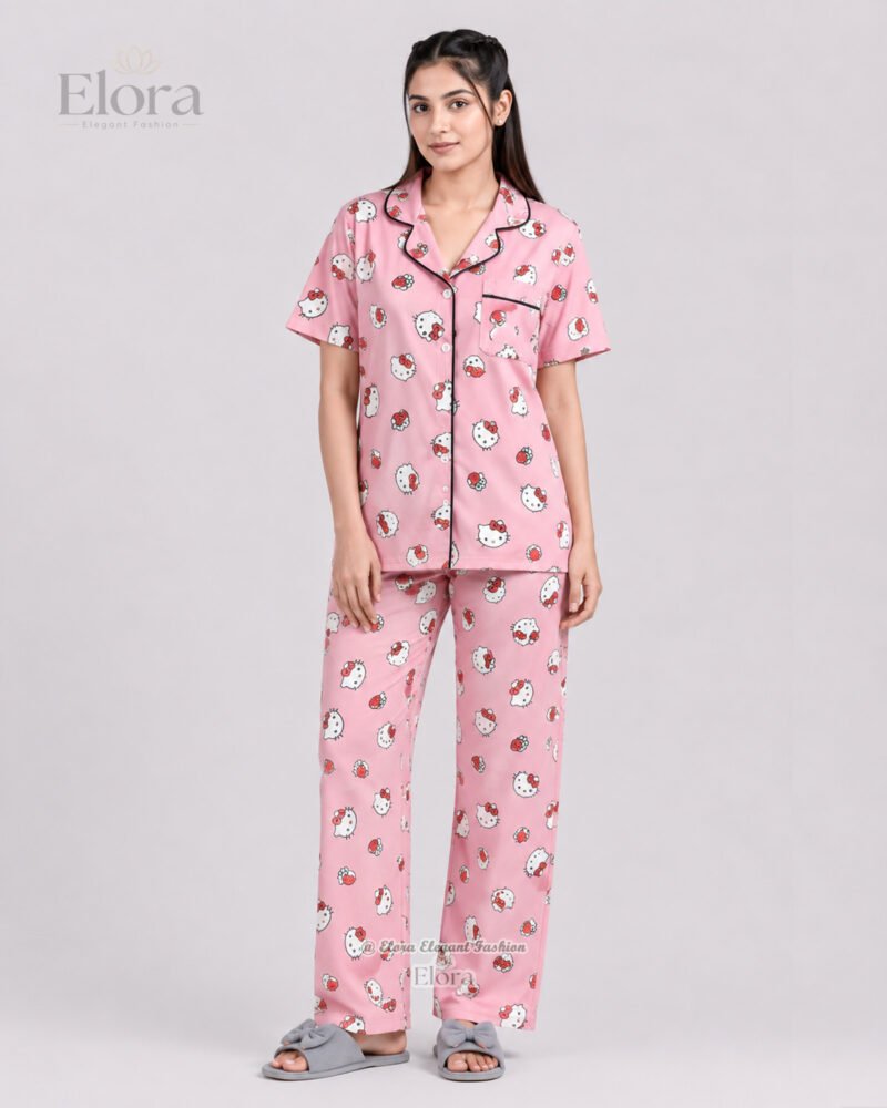 Royal Pastel Pink Kitty PJ Set - Image 2