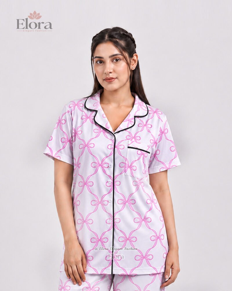 The Premium Ivory Soft Pink Bow PJ Set