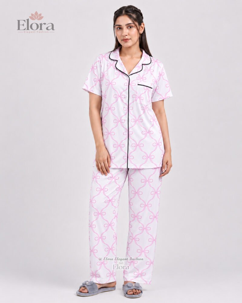 The Premium Ivory Soft Pink Bow PJ Set - Image 2