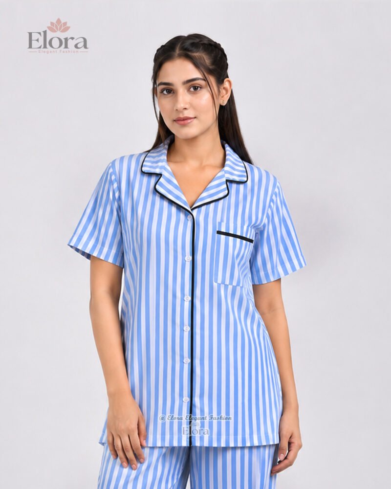 Royal Sky Blue Vertical Cabana PJ Set