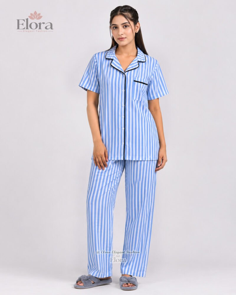 Royal Sky Blue Vertical Cabana PJ Set - Image 2