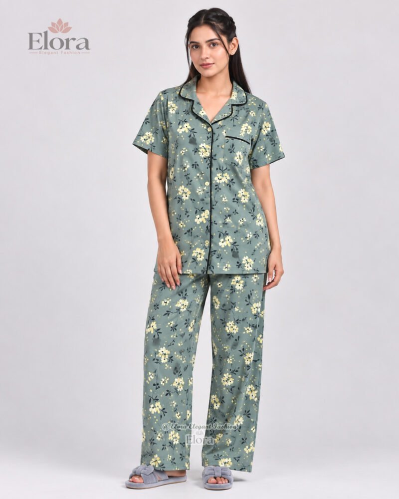 Royal Muted Olive Blossom PJ Set - Image 2