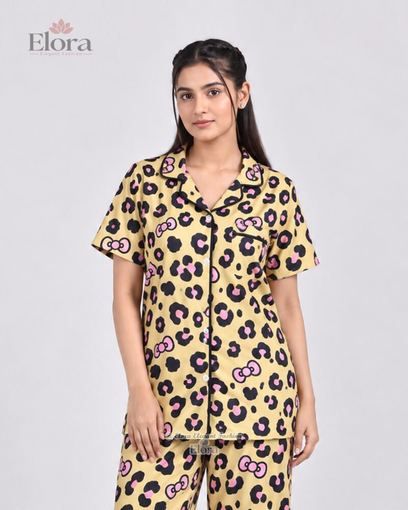 Elora Luxe Warm Sand Leopard & Blush Bow PJ Set