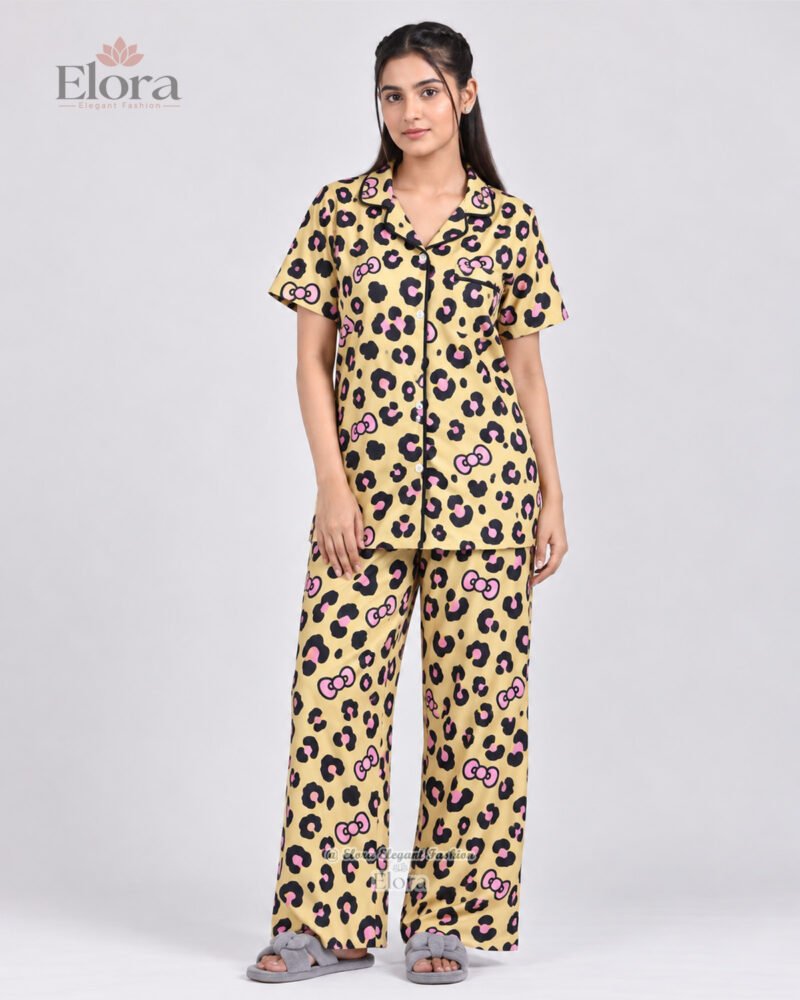 Elora Luxe Warm Sand Leopard & Blush Bow PJ Set - Image 2