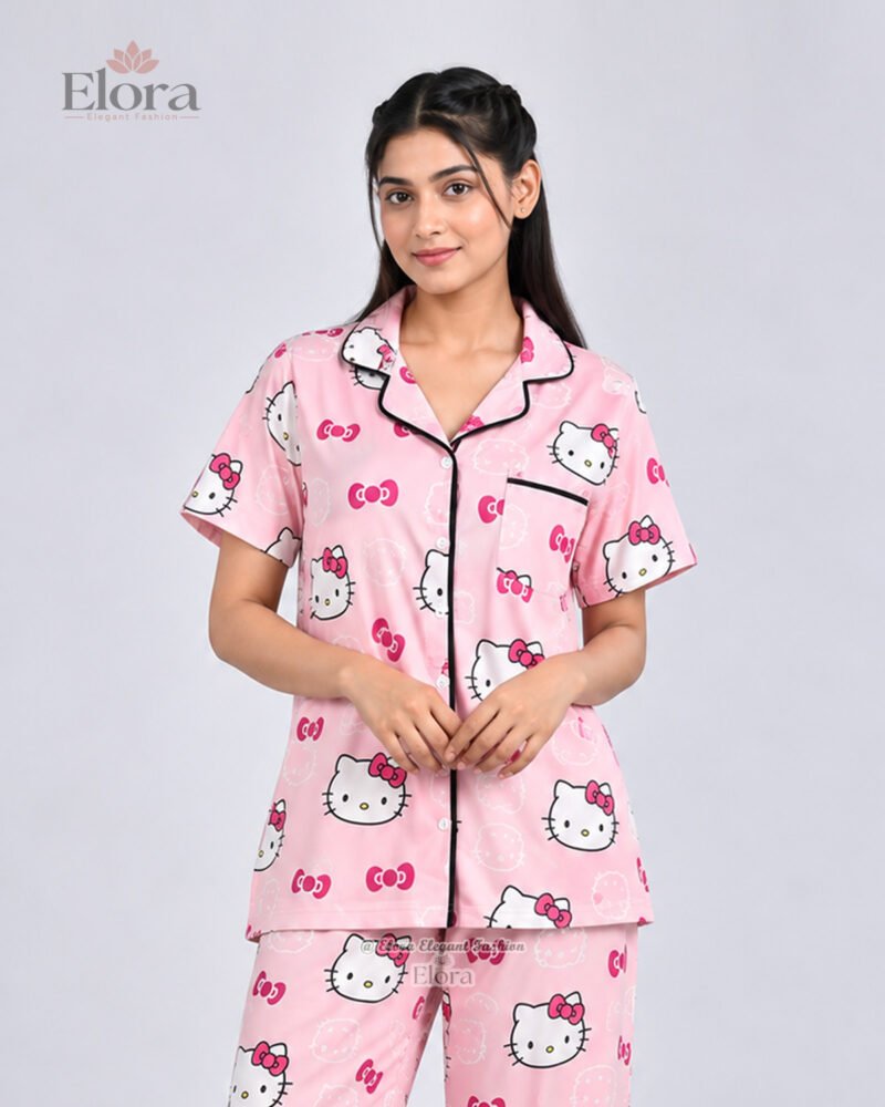 Elora Pink Kitty Bowknot PJ Set