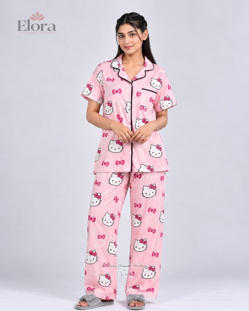 Elora Pink Kitty Bowknot PJ Set - Image 2