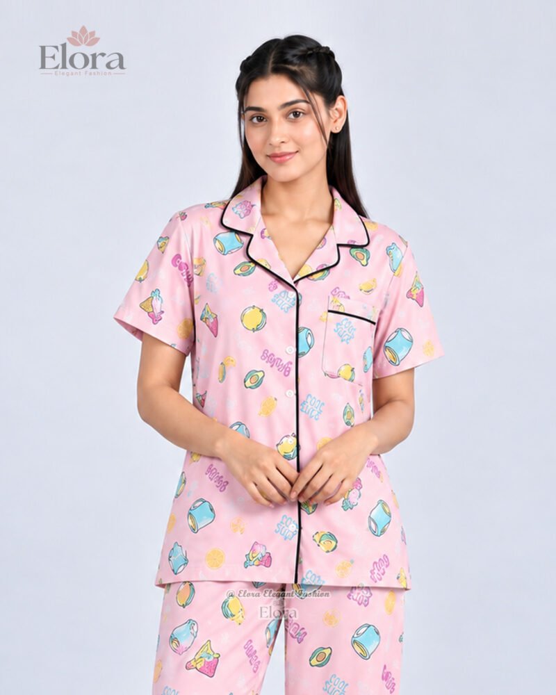 Elora Soft Pink Tropical Fruit & Juice PJ Set