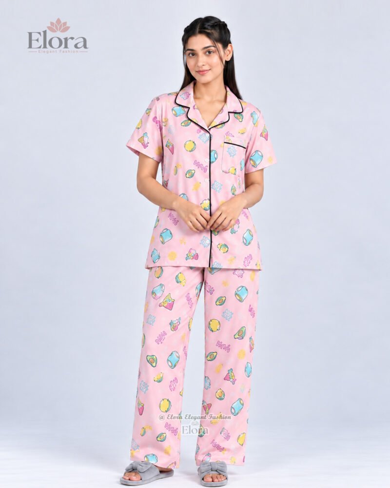 Elora Soft Pink Tropical Fruit & Juice PJ Set - Image 2