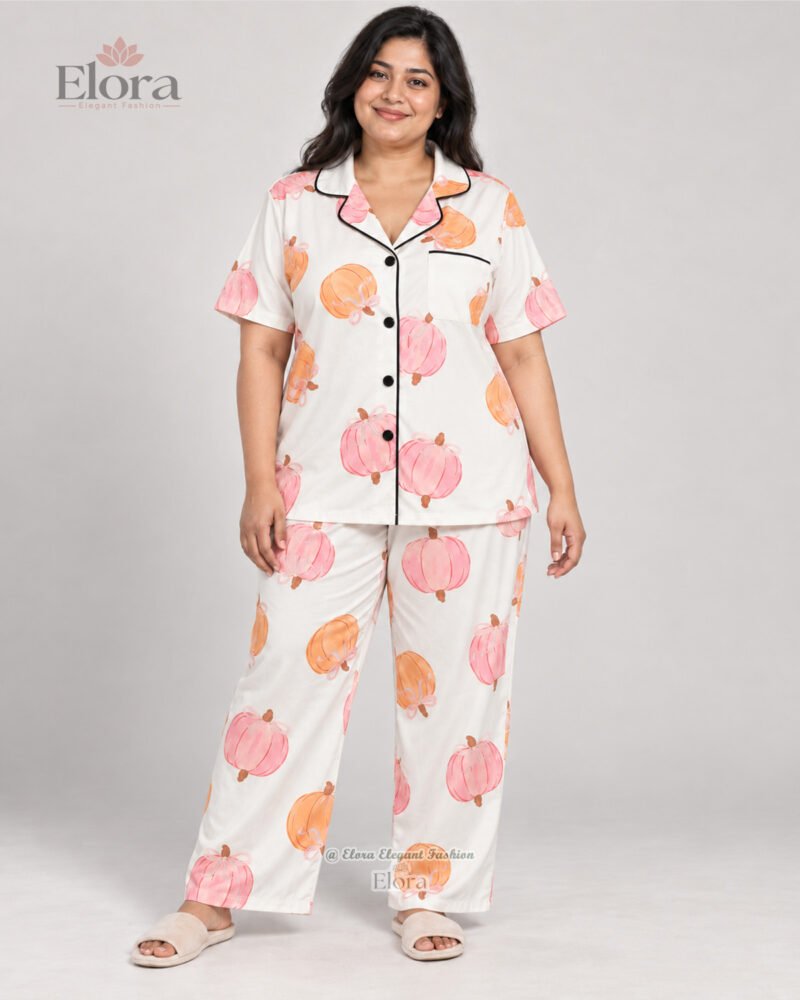 Elora Luxe Plus Size Cream Pastel Pumpkin PJ Set
