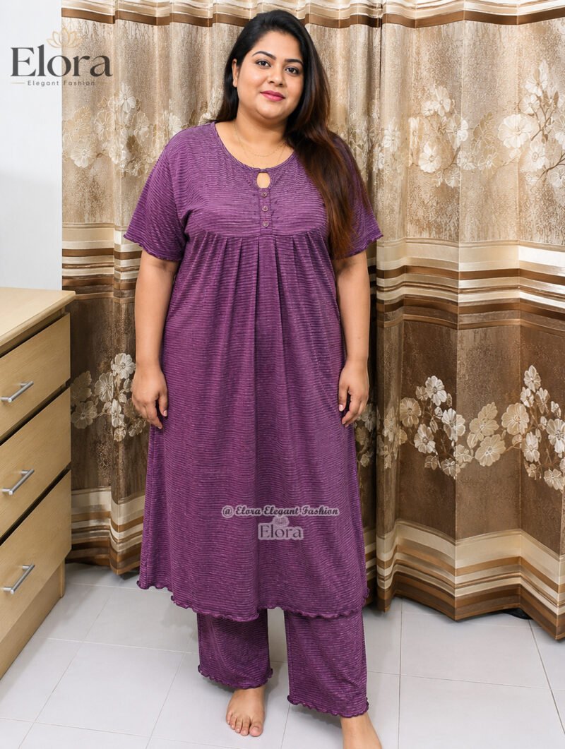 Elora Plus Size Homewear Tunic Set– Purple - Image 3