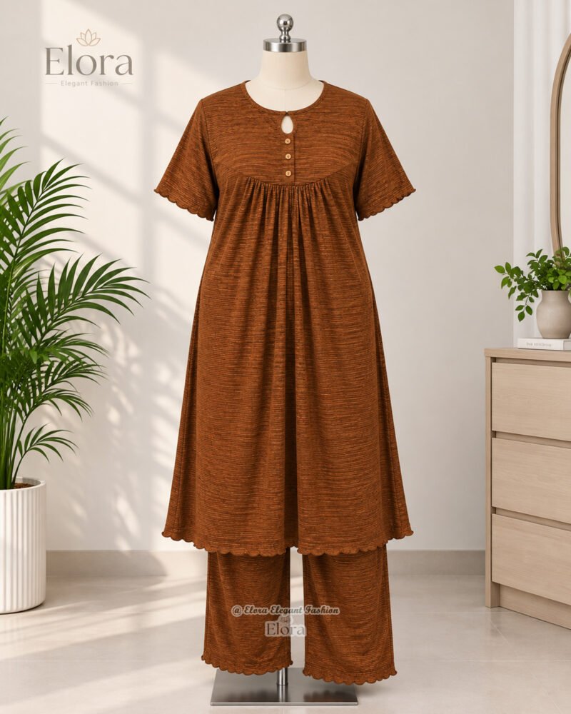 Elora Plus Size Tunic Set –Brown