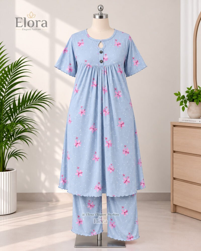 Elora Plus Size Floral Cotton Tunic Set with Plaju – Light Blue
