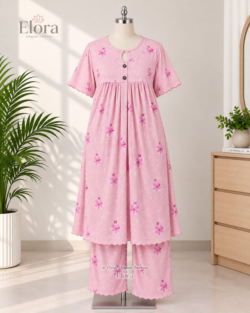 Elora Plus Size Floral Cotton Tunic Set with Plaju – Baby Pink - Image 3