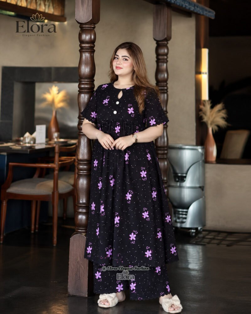 Elora Plus Size Floral Cotton Tunic Set with Plaju – Black