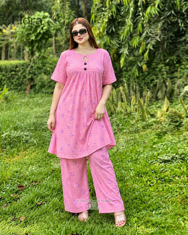 Elora Plus Size Floral Cotton Tunic Set with Plaju – Rose Pink - Image 2