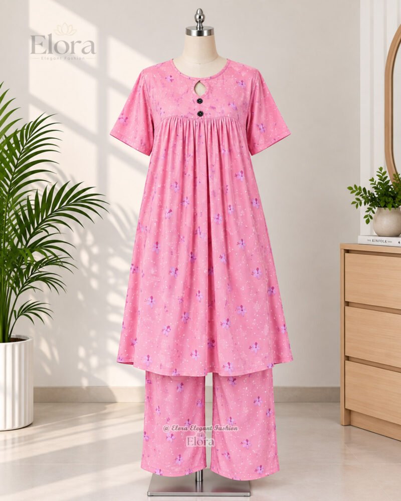 Elora Plus Size Floral Cotton Tunic Set with Plaju – Rose Pink